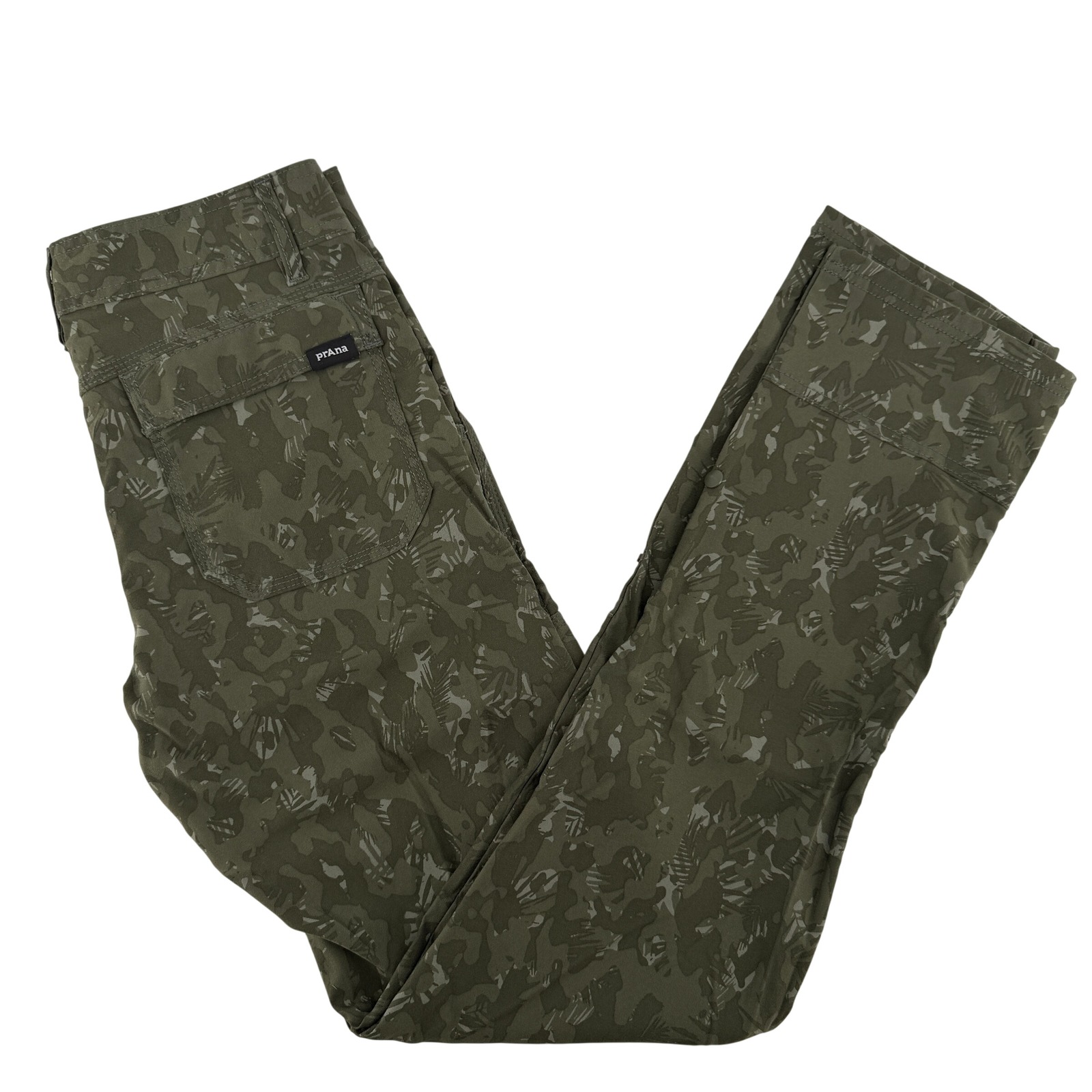 Prana Men's Zion Pants 28x32 Green Evergreen Camo Slim Fit Stretch Hike Outdoor
